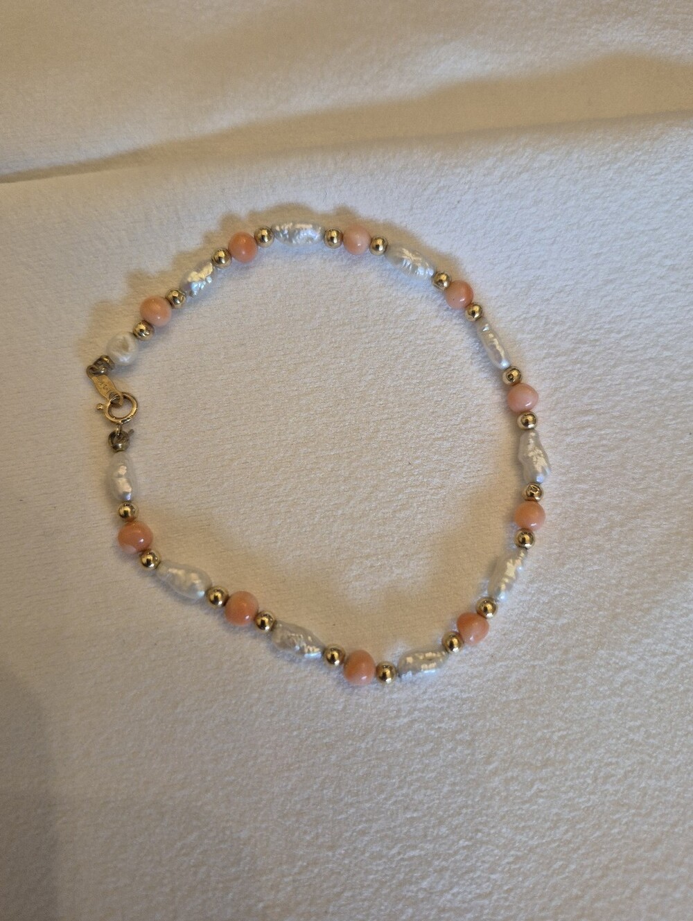 14k gold with coral and pearl bracelet